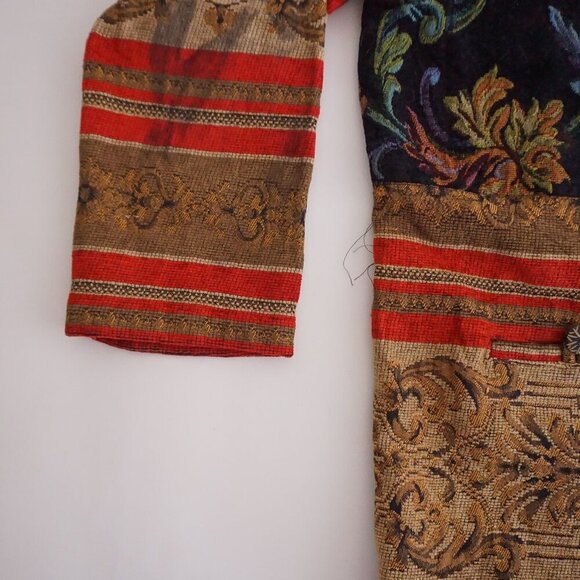 Vintage Sag Harbor Tan Tapestry Button Up Jacket Red Navy Floral Boho 14 - Picture 7 of 10